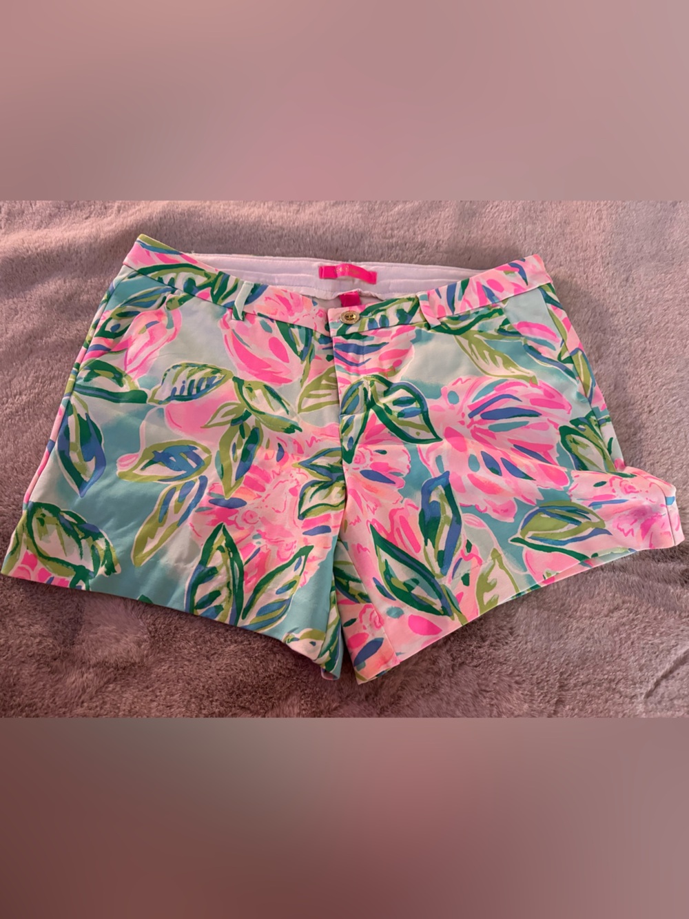 NWT Lilly Pulitzer Floral Print High-Rise Women’s Shorts in Pink & Aqua